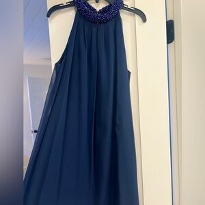 Diane Von Furstenberg Lainey navy silk cocktail dress embelished neckline sz 4